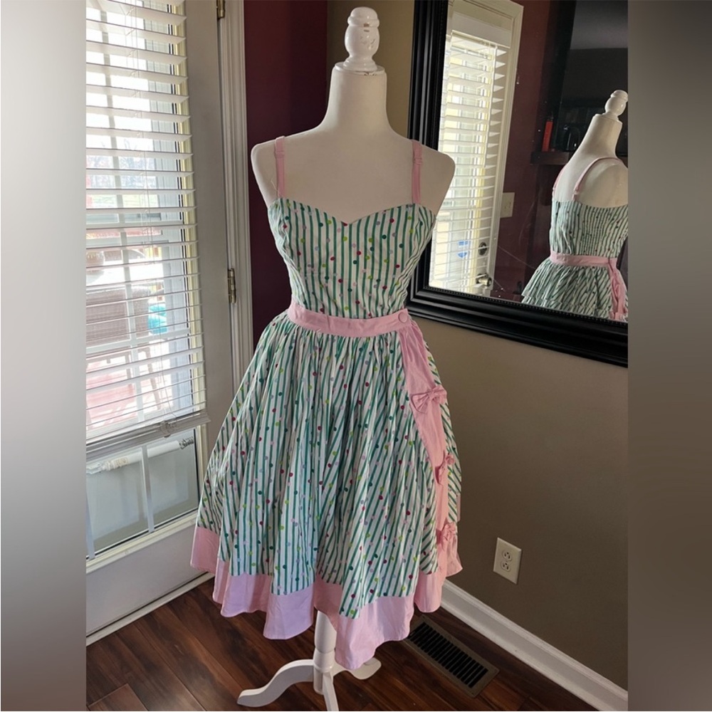 Vintage Striped Dress with Pink Accents